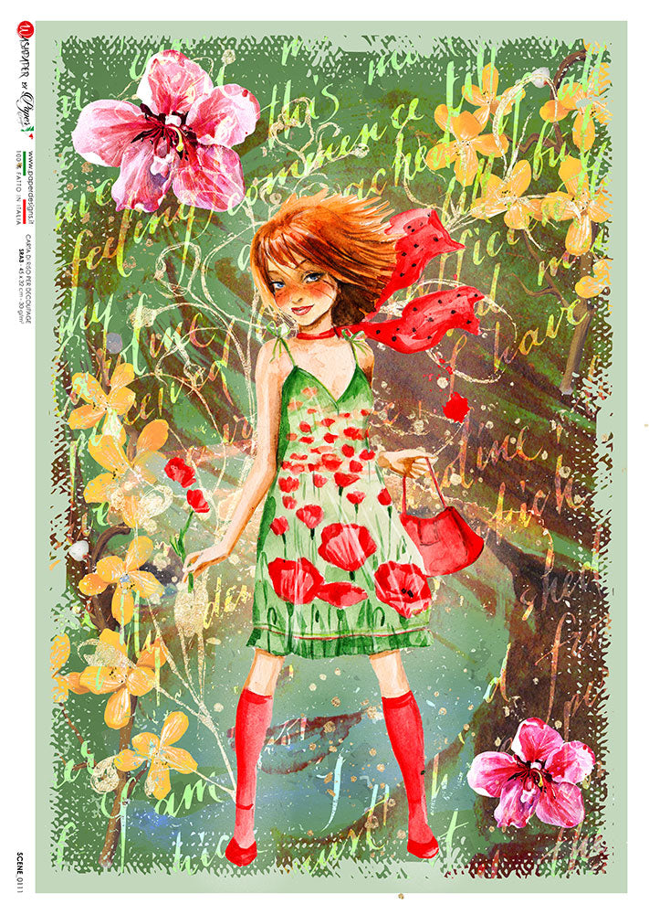 Paper Designs Decoupage Rice Paper Pop of Color Girl Scene 0111