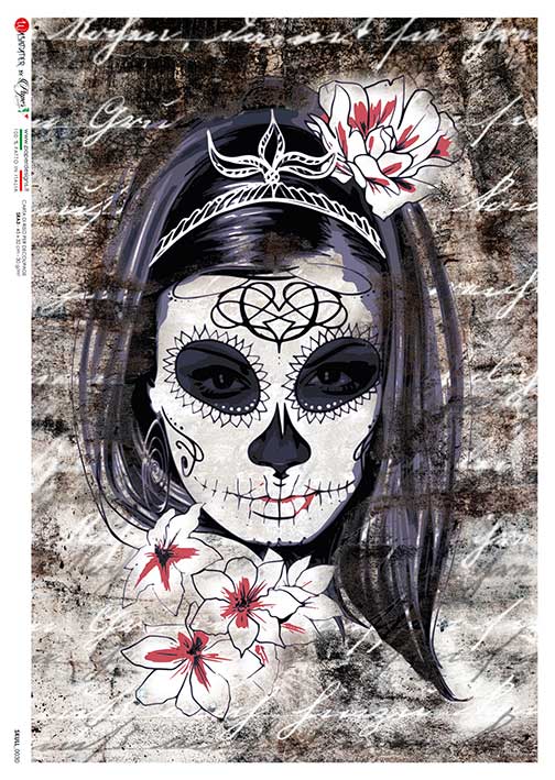 Paper Designs Decoupage Rice Paper Dia de los Muertos Skull